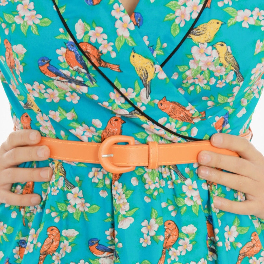 Lindy Bop Courtney Teal Blossom Bird Print Swing - Picture 3 of 4